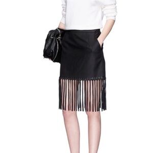 NWT Alexander Wang Sz 10 Calfskin Leather Fringe Black Mini Skirt